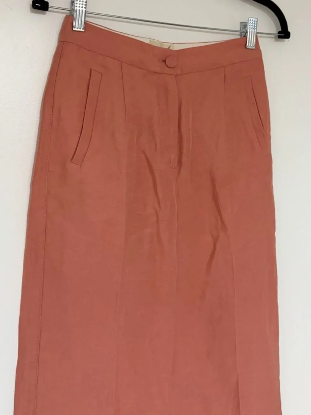 Sezane Women’s Cropped Coral Orange Wide Leg Linen Blend Pants Size 34/ US 2